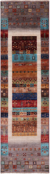 Tribal Persian Gabbeh Hand Knotted Wool Runner Rug - 2' 9" X 9' 9" - Golden Nile
