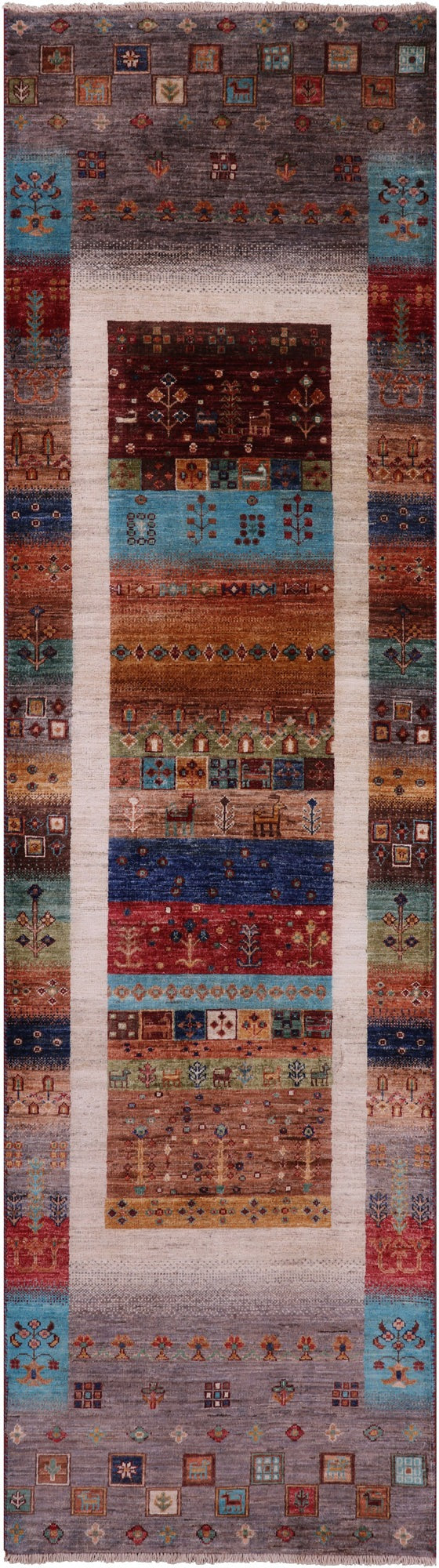 Tribal Persian Gabbeh Hand Knotted Wool Runner Rug - 2' 9" X 9' 8" - Golden Nile