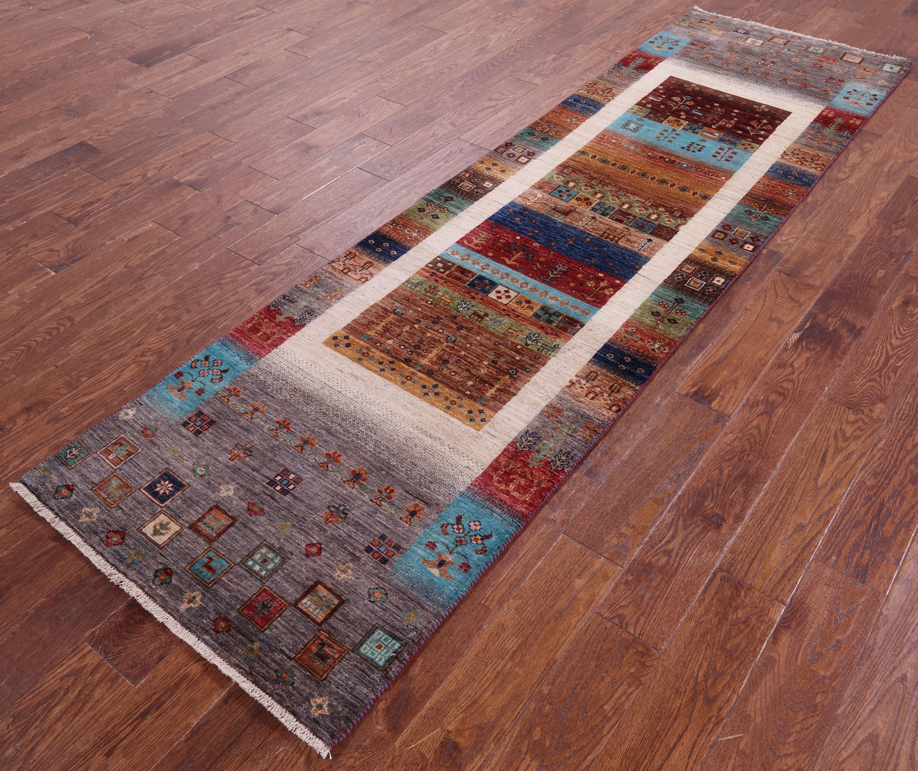 Tribal Persian Gabbeh Hand Knotted Wool Runner Rug - 2' 9" X 9' 8" - Golden Nile