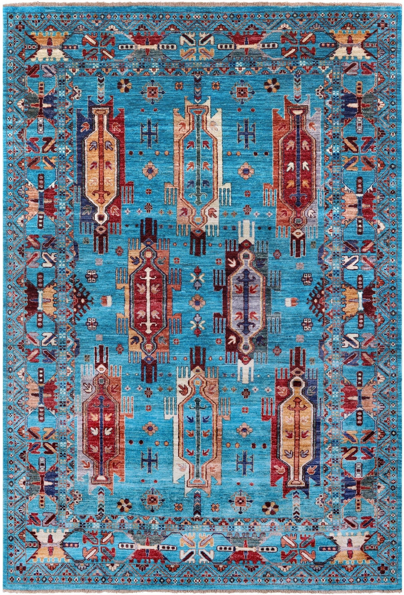 Blue Persian Fine Serapi Hand Knotted Wool Rug - 5' 9" X 8' 6" - Golden Nile