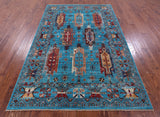 Blue Persian Fine Serapi Hand Knotted Wool Rug - 5' 9" X 8' 6" - Golden Nile