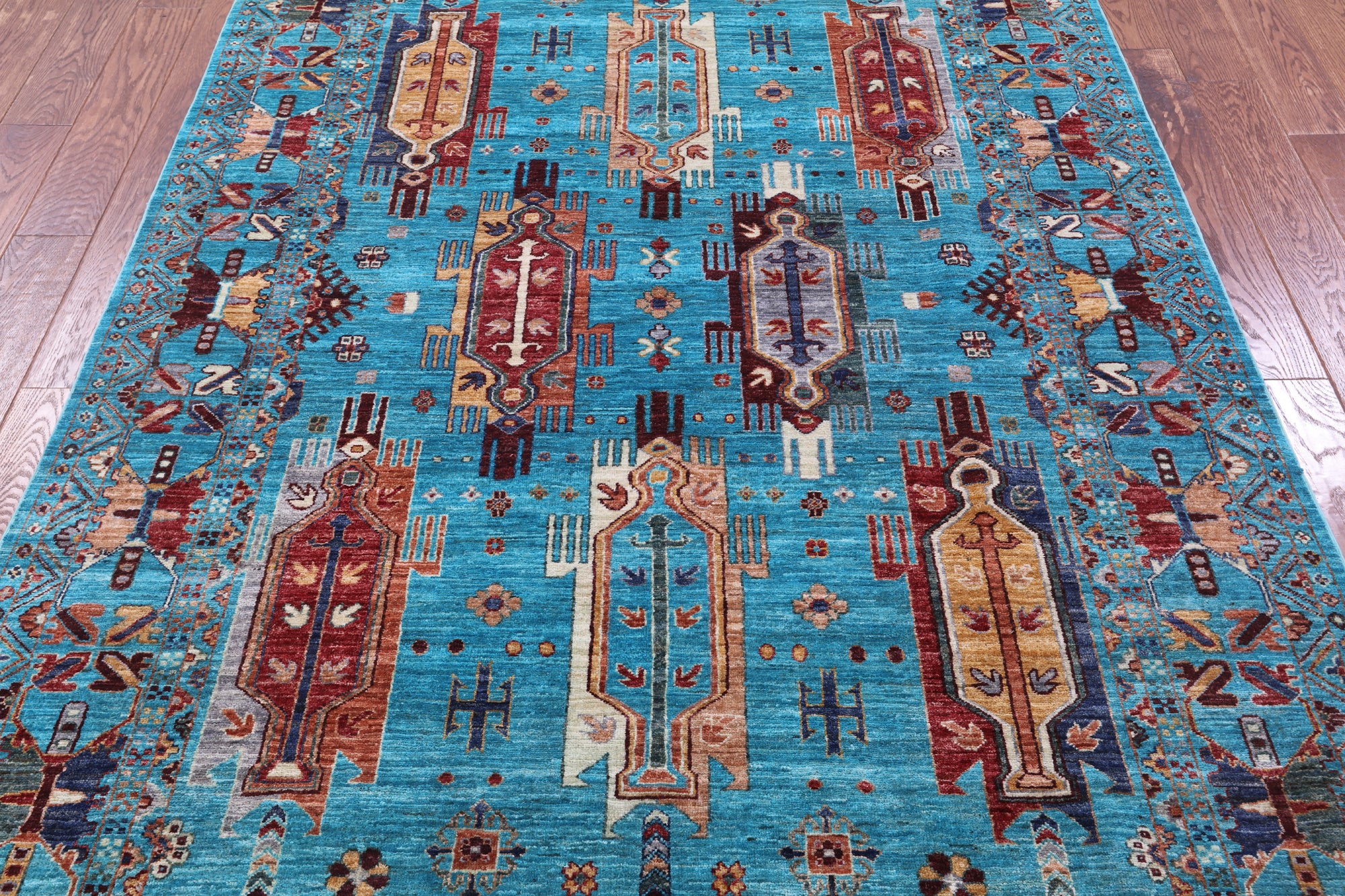 Blue Persian Fine Serapi Hand Knotted Wool Rug - 5' 9" X 8' 6" - Golden Nile