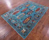 Blue Persian Fine Serapi Hand Knotted Wool Rug - 5' 9" X 8' 6" - Golden Nile