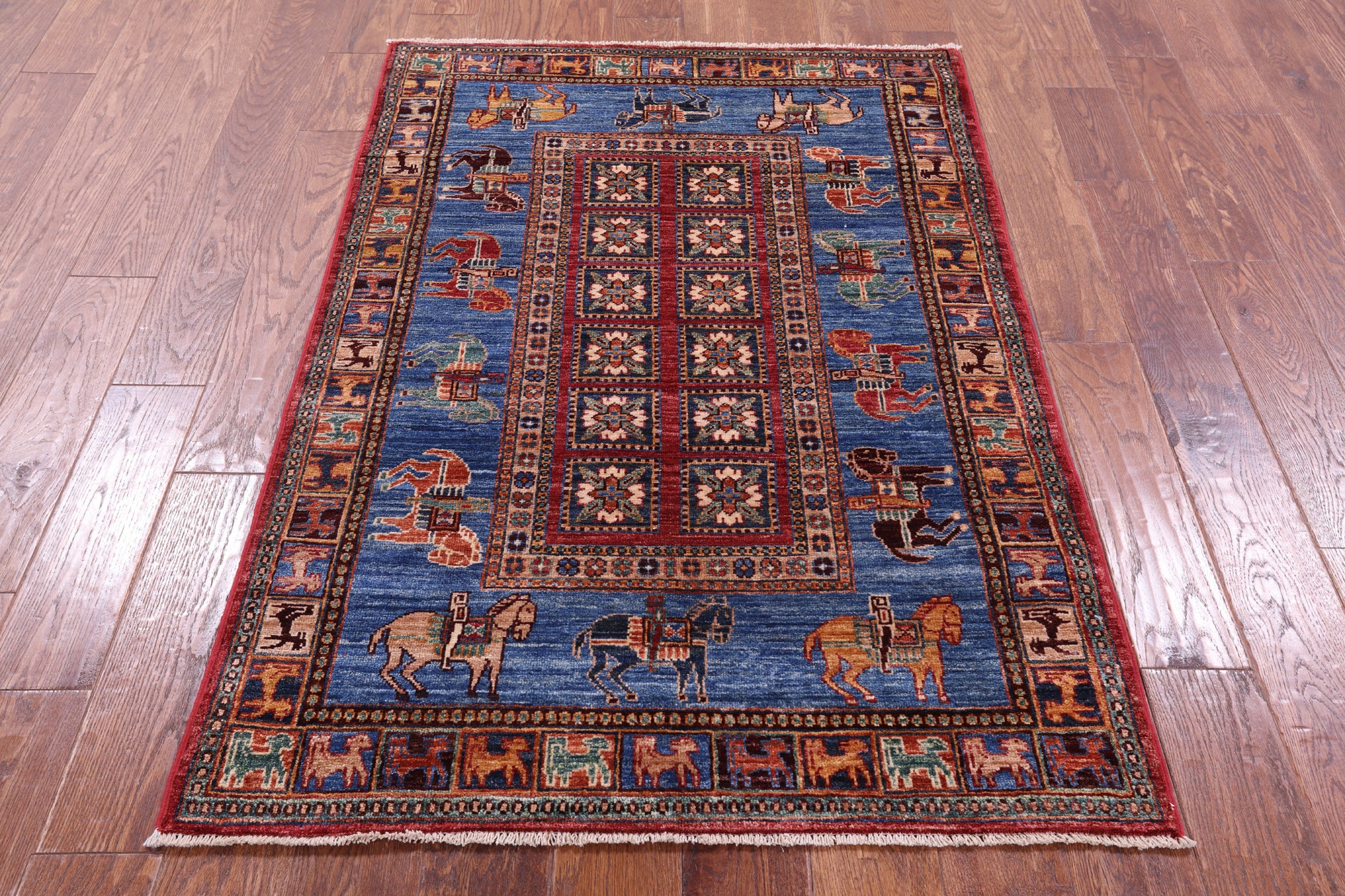 Antiqued Pazyryk Historical Design Hand Knotted Wool Rug - 3' 4" X 5' 0" - Golden Nile