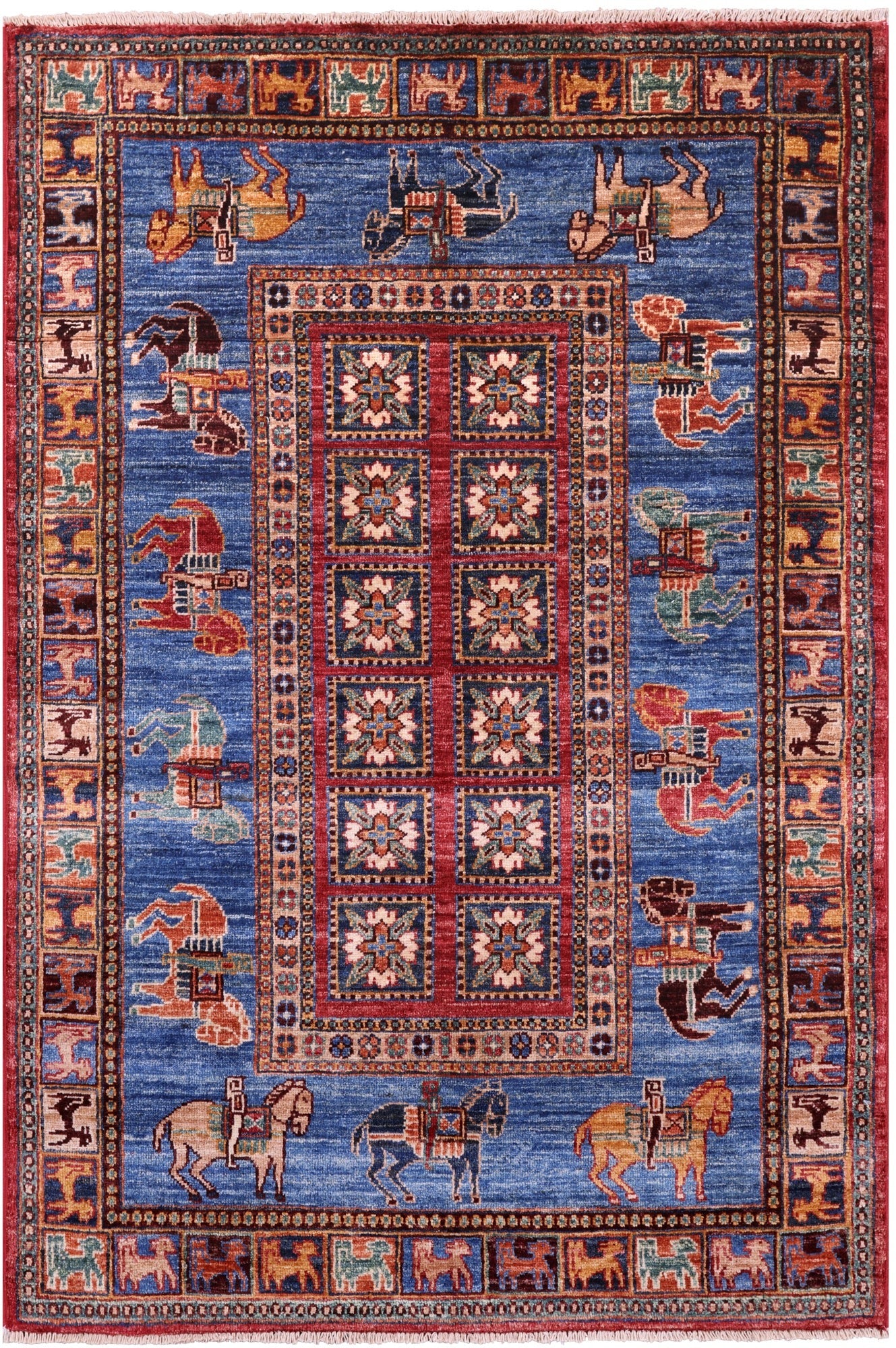 Antiqued Pazyryk Historical Design Hand Knotted Wool Rug - 3' 4" X 5' 0" - Golden Nile