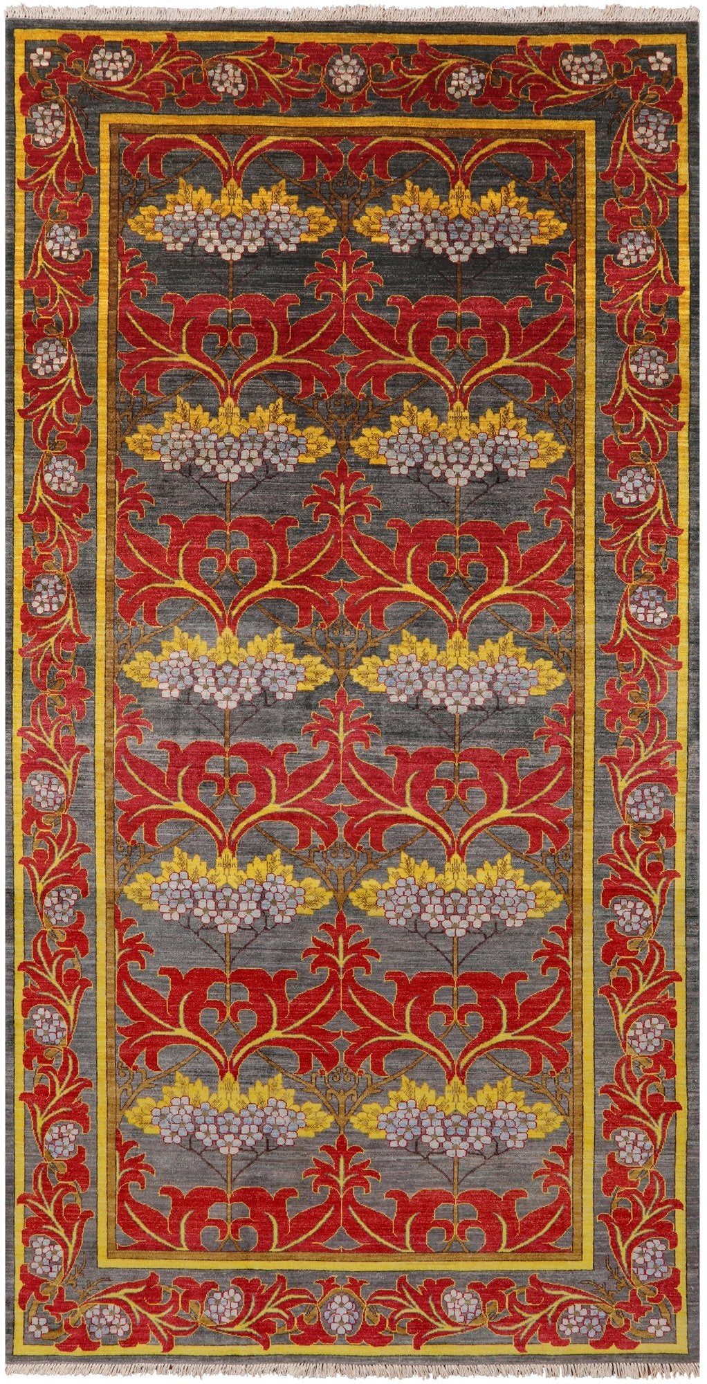 Grey William Morris Handmade Wool Area Rug - 5' 10" X 11' 6" - Golden Nile