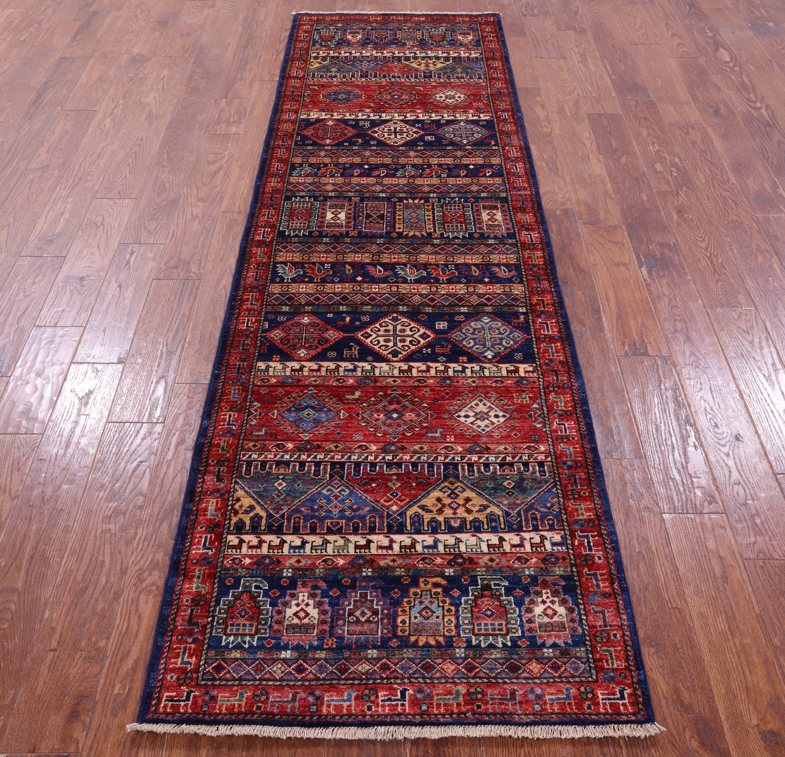 Persian Tribal Gabbeh Hand Knotted Wool Runner Rug - 2' 9" X 9' 7" - Golden Nile