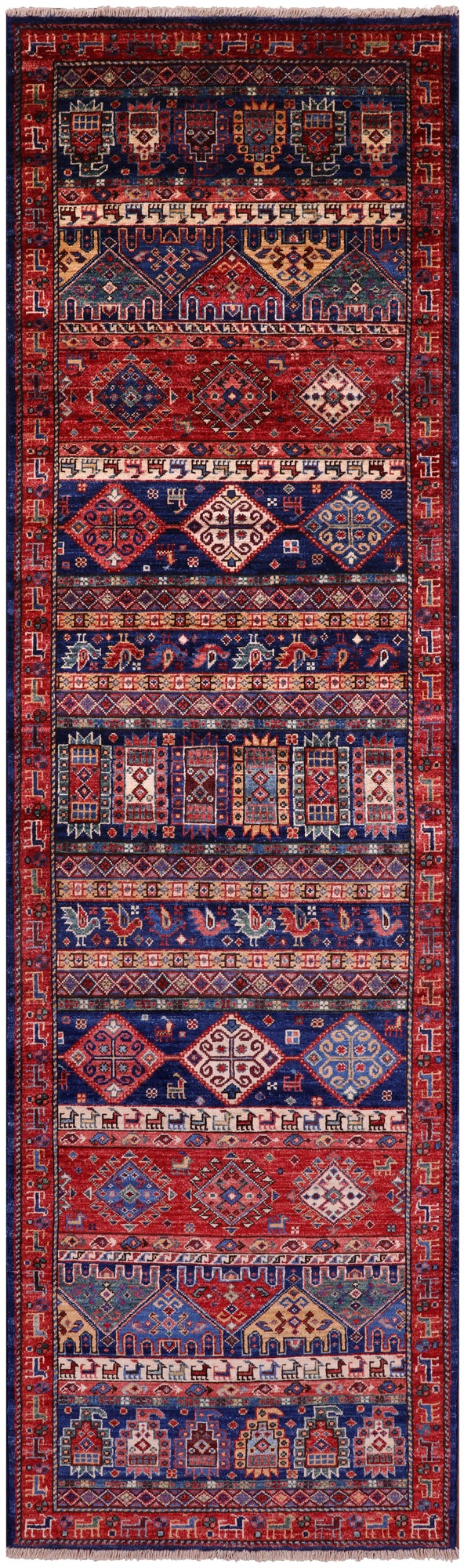 Persian Tribal Gabbeh Hand Knotted Wool Runner Rug - 2' 9" X 9' 7" - Golden Nile