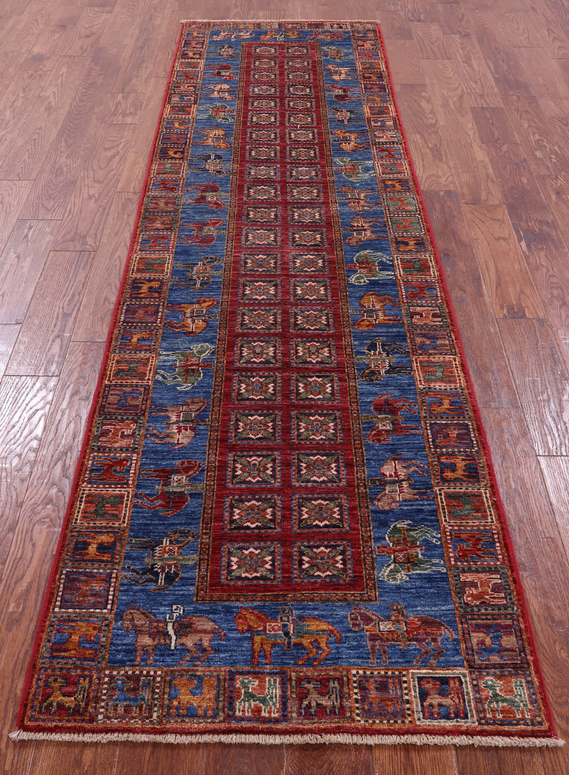 Antiqued Pazyryk Historical Design Hand Knotted Wool Runner Rug - 2' 8" X 10' 0" - Golden Nile