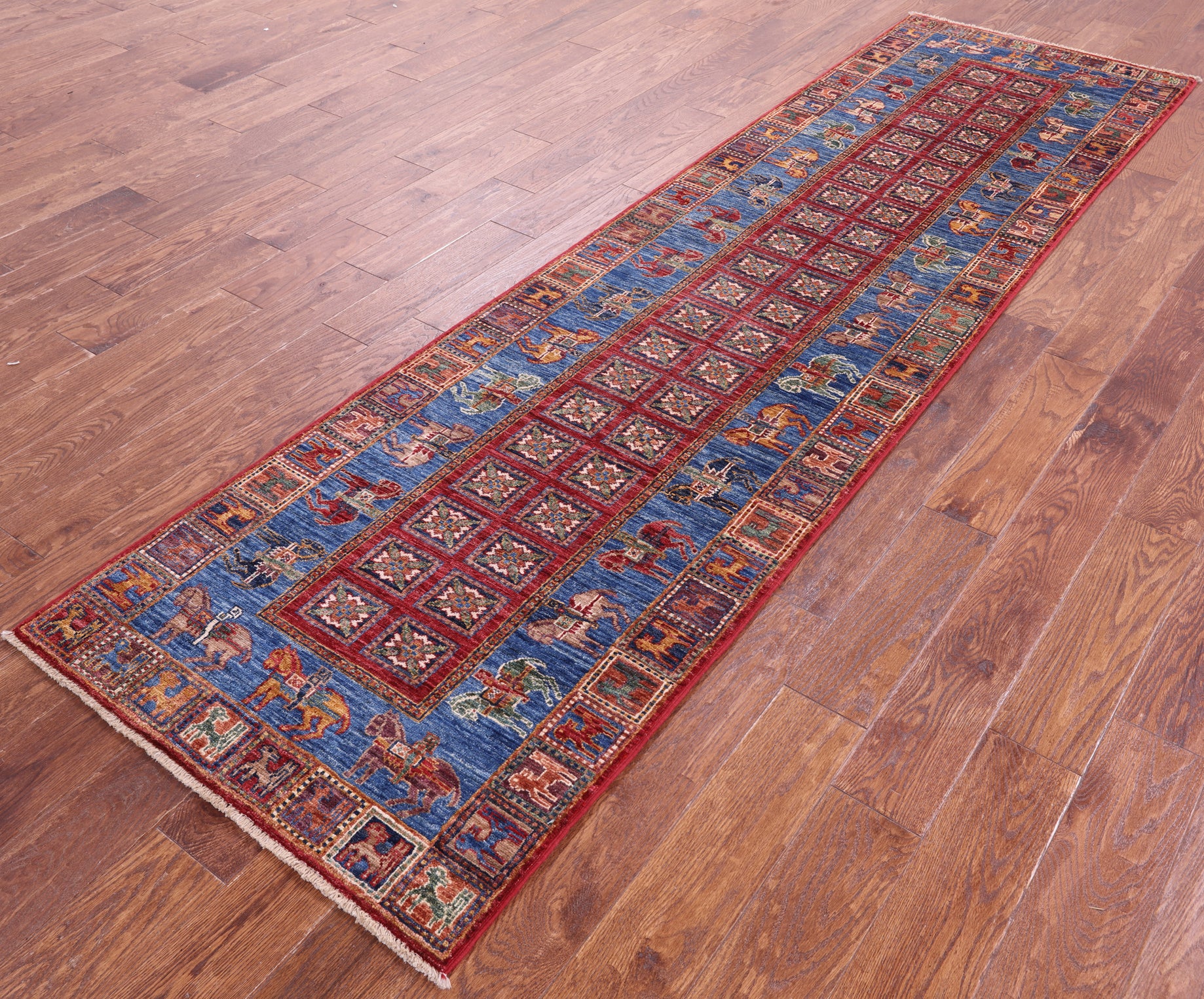 Antiqued Pazyryk Historical Design Hand Knotted Wool Runner Rug - 2' 8" X 10' 0" - Golden Nile