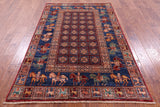 Antiqued Pazyryk Historical Design Handmade Wool Rug - 4' 0" X 6' 0" - Golden Nile