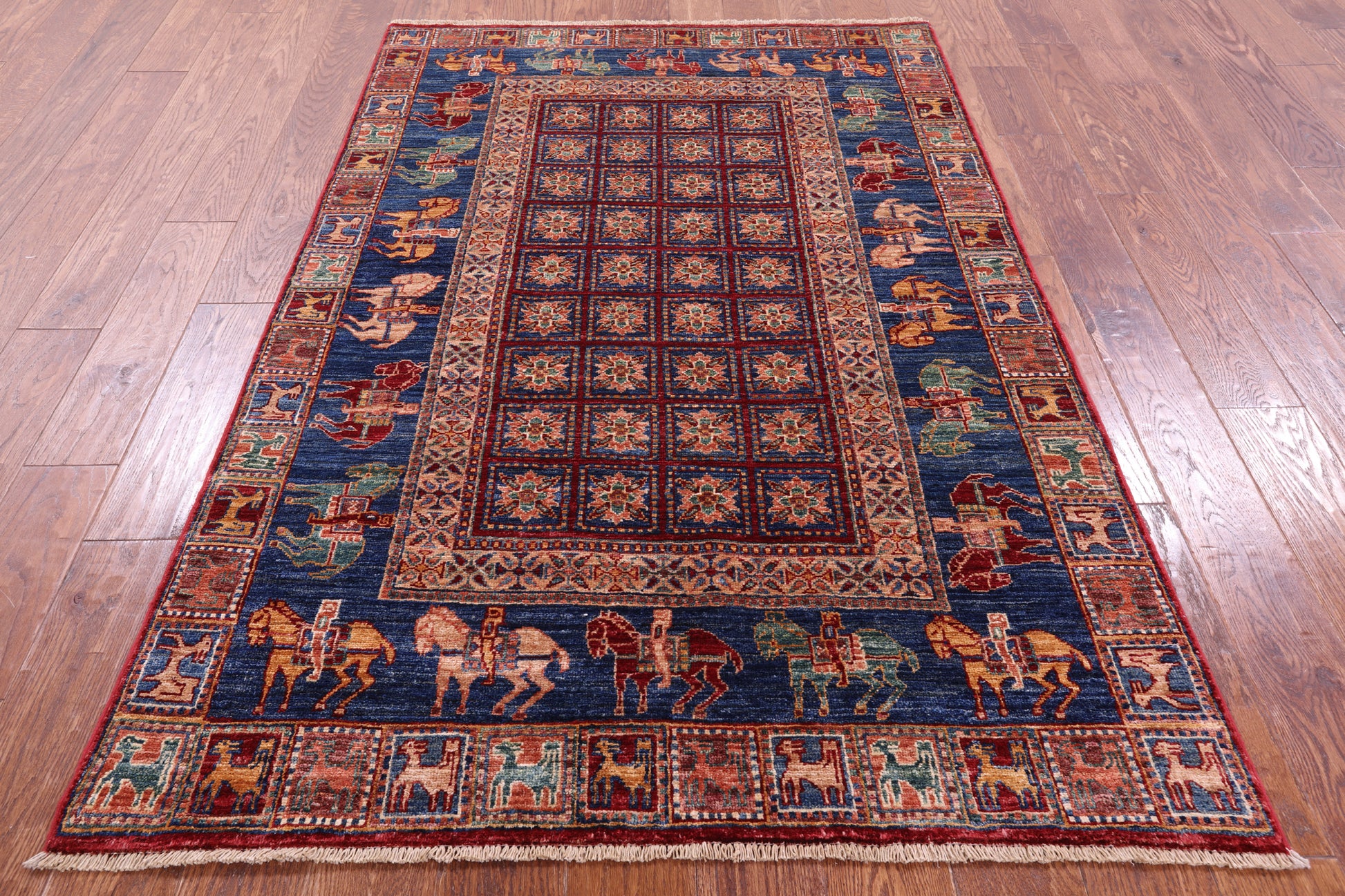 Antiqued Pazyryk Historical Design Handmade Wool Rug - 4' 0" X 6' 0" - Golden Nile