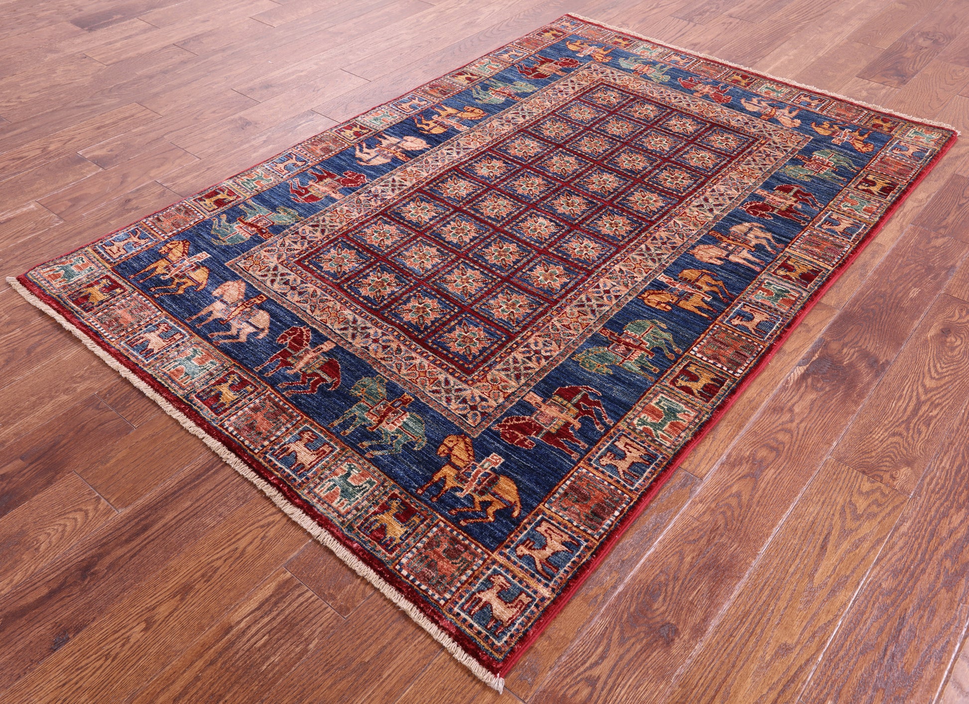 Antiqued Pazyryk Historical Design Handmade Wool Rug - 4' 0" X 6' 0" - Golden Nile