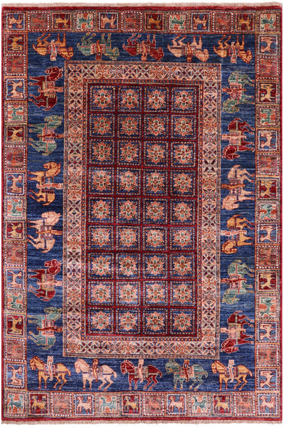 Antiqued Pazyryk Historical Design Handmade Wool Rug - 4' 0" X 6' 0" - Golden Nile