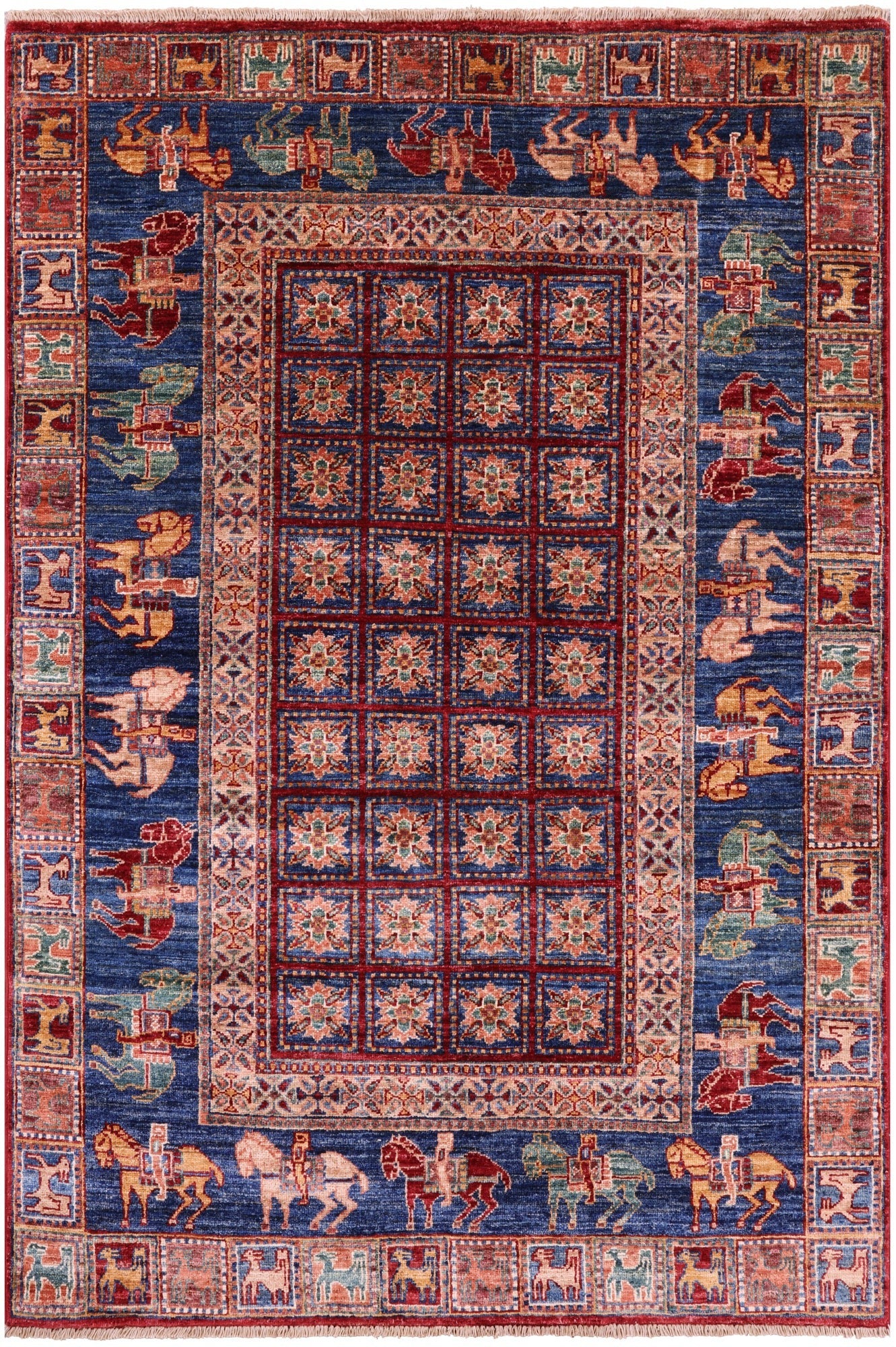 Antiqued Pazyryk Historical Design Handmade Wool Rug - 4' 0" X 6' 0" - Golden Nile