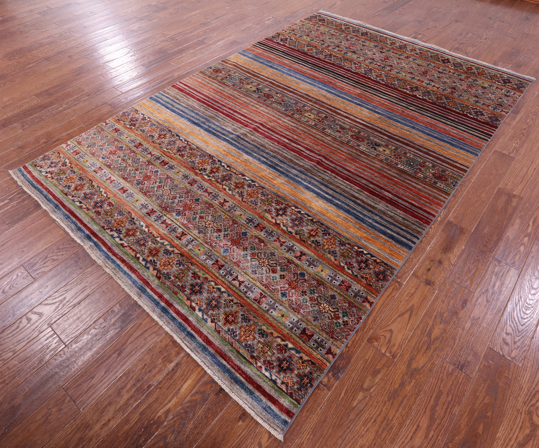 Khorjin Persian Gabbeh Hand Knotted Wool Rug - 6' 8" X 10' 3" - Golden Nile