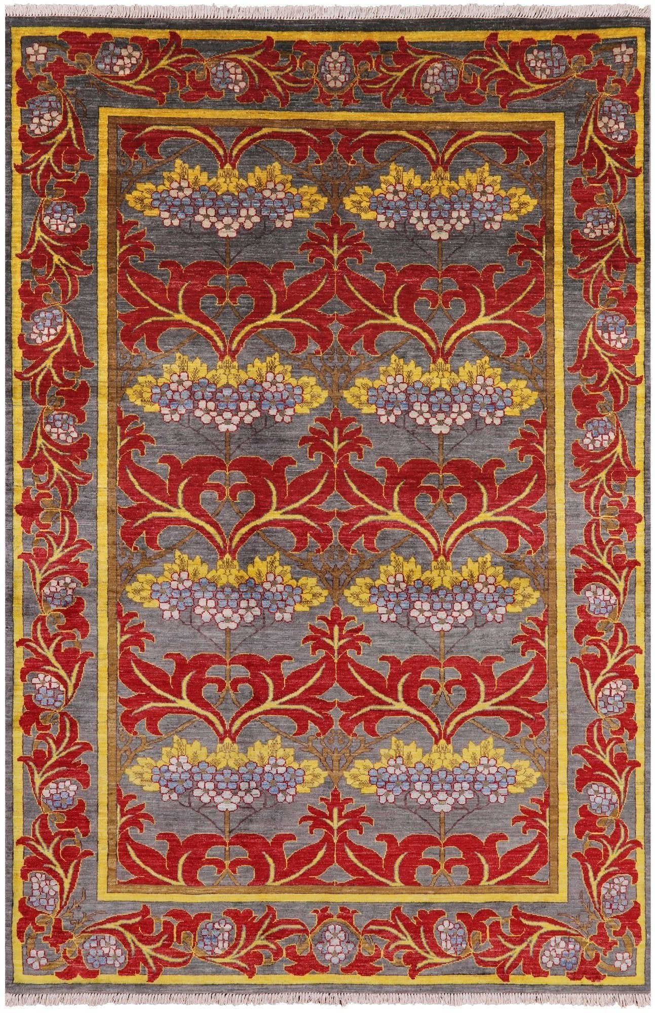 Grey William Morris Hand Knotted Wool Area Rug - 5' 10" X 8' 9" - Golden Nile