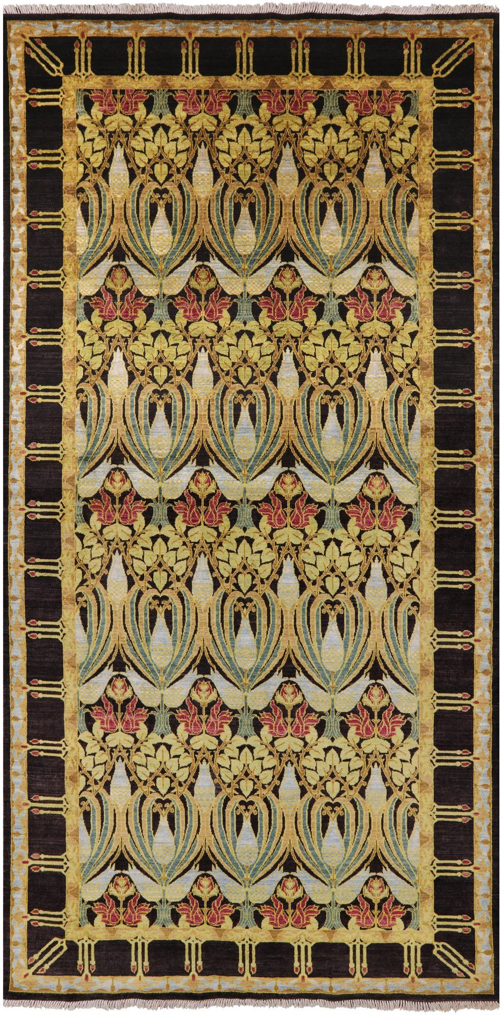 Black William Morris Handmade Wool Area Rug - 5' 10" X 11' 6" - Golden Nile