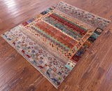 Tribal Persian Gabbeh Hand Knotted Wool Rug - 5' 1" X 6' 6" - Golden Nile