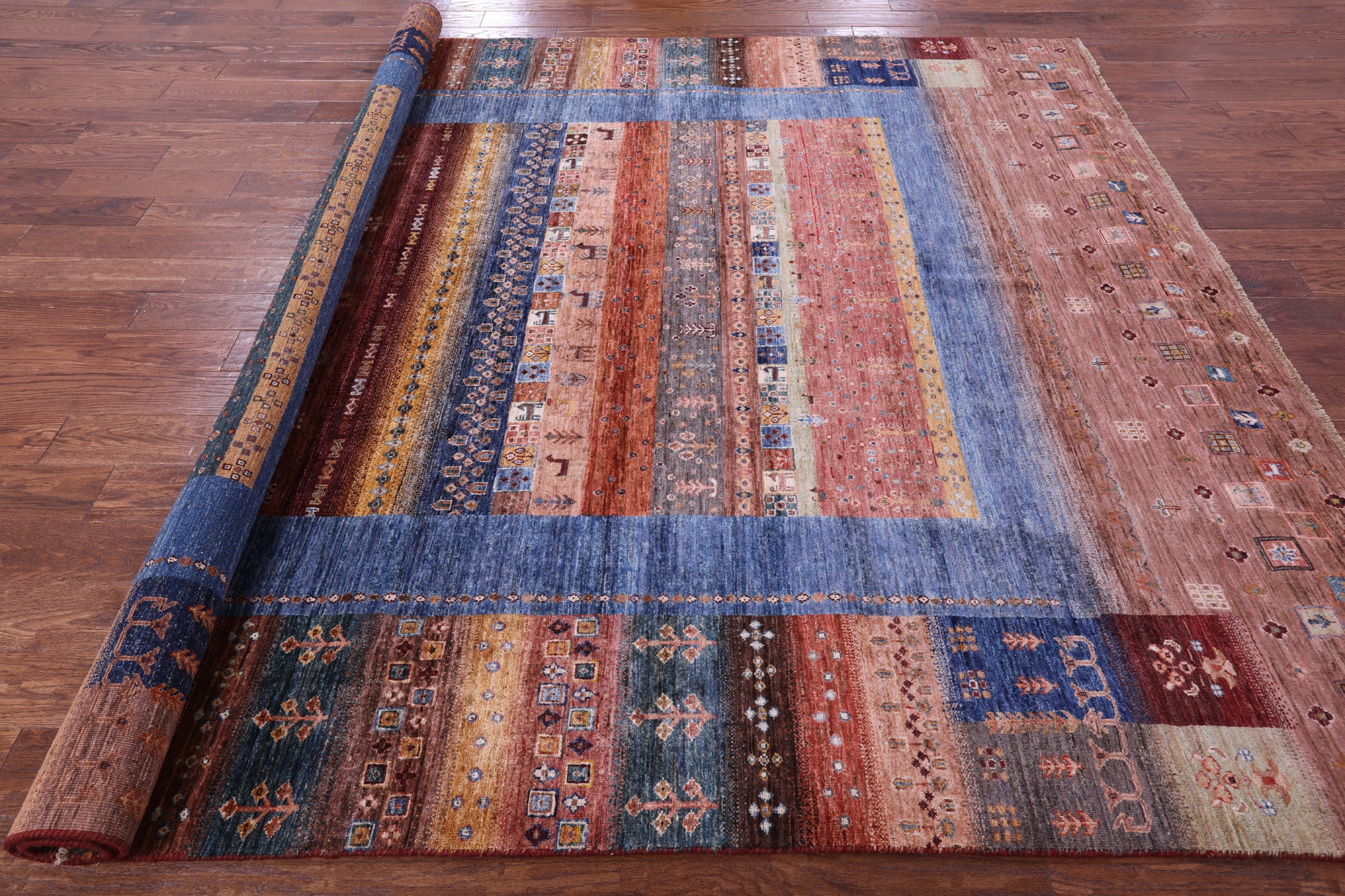 Tribal Persian Gabbeh Hand Knotted Wool Rug - 8' 2" X 9' 7" - Golden Nile
