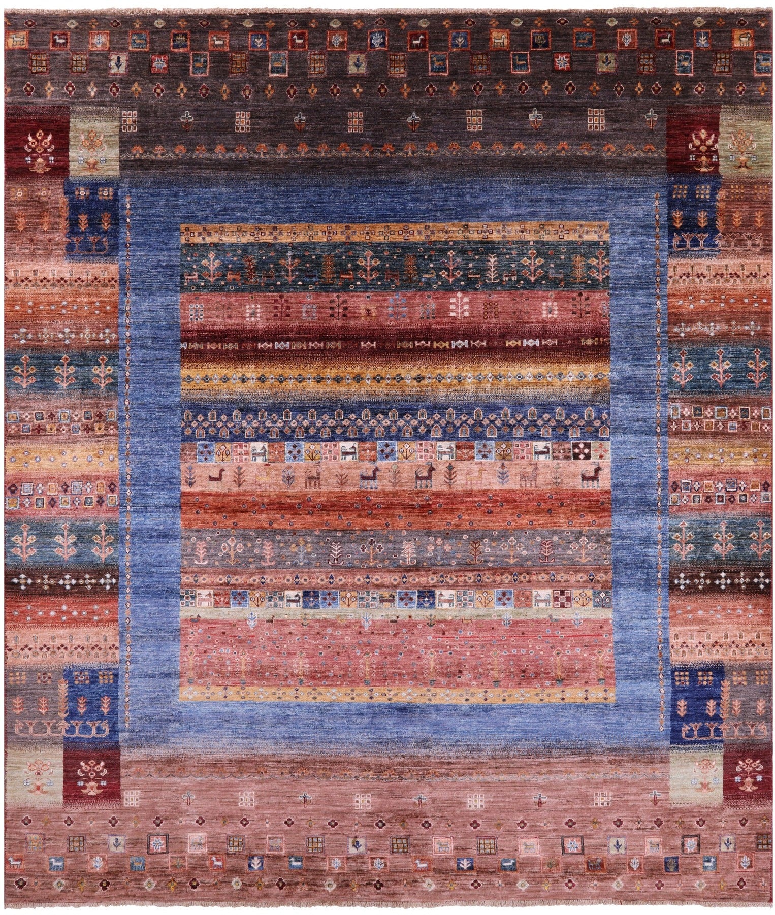 Tribal Persian Gabbeh Hand Knotted Wool Rug - 8' 2" X 9' 7" - Golden Nile