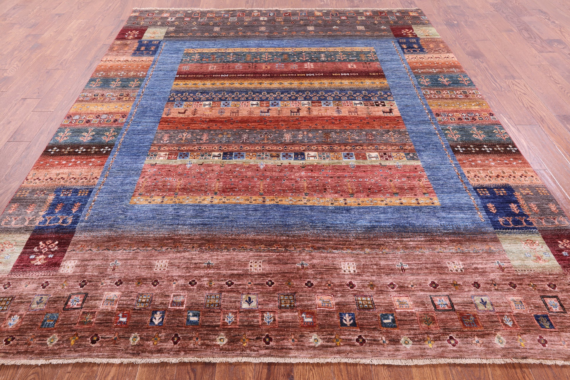 Tribal Persian Gabbeh Hand Knotted Wool Rug - 8' 2" X 9' 7" - Golden Nile