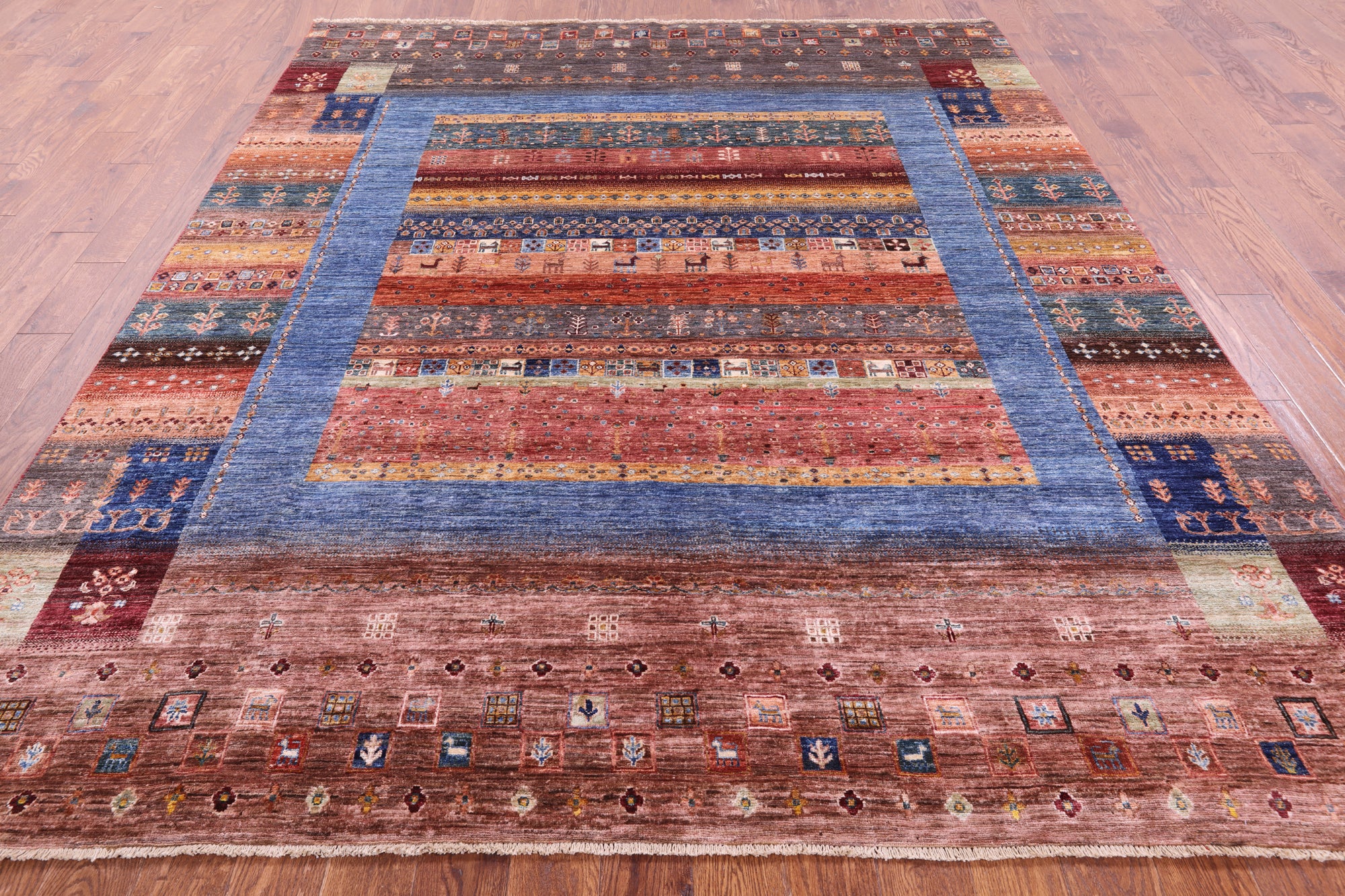 Tribal Persian Gabbeh Hand Knotted Wool Rug - 8' 2" X 9' 7" - Golden Nile