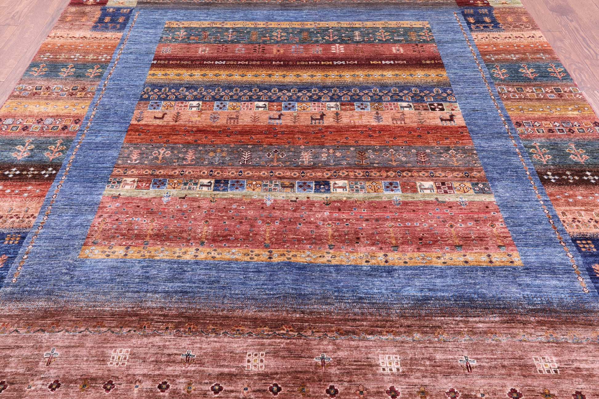 Tribal Persian Gabbeh Hand Knotted Wool Rug - 8' 2" X 9' 7" - Golden Nile