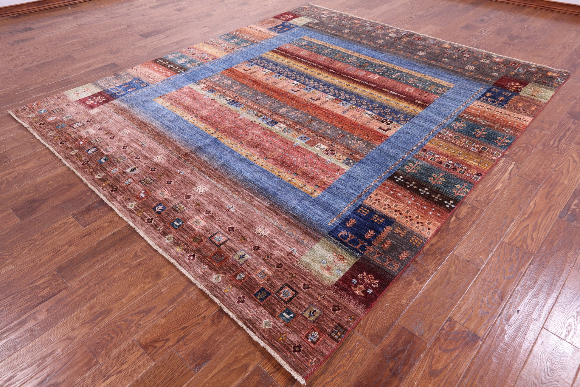 Tribal Persian Gabbeh Hand Knotted Wool Rug - 8' 2" X 9' 7" - Golden Nile