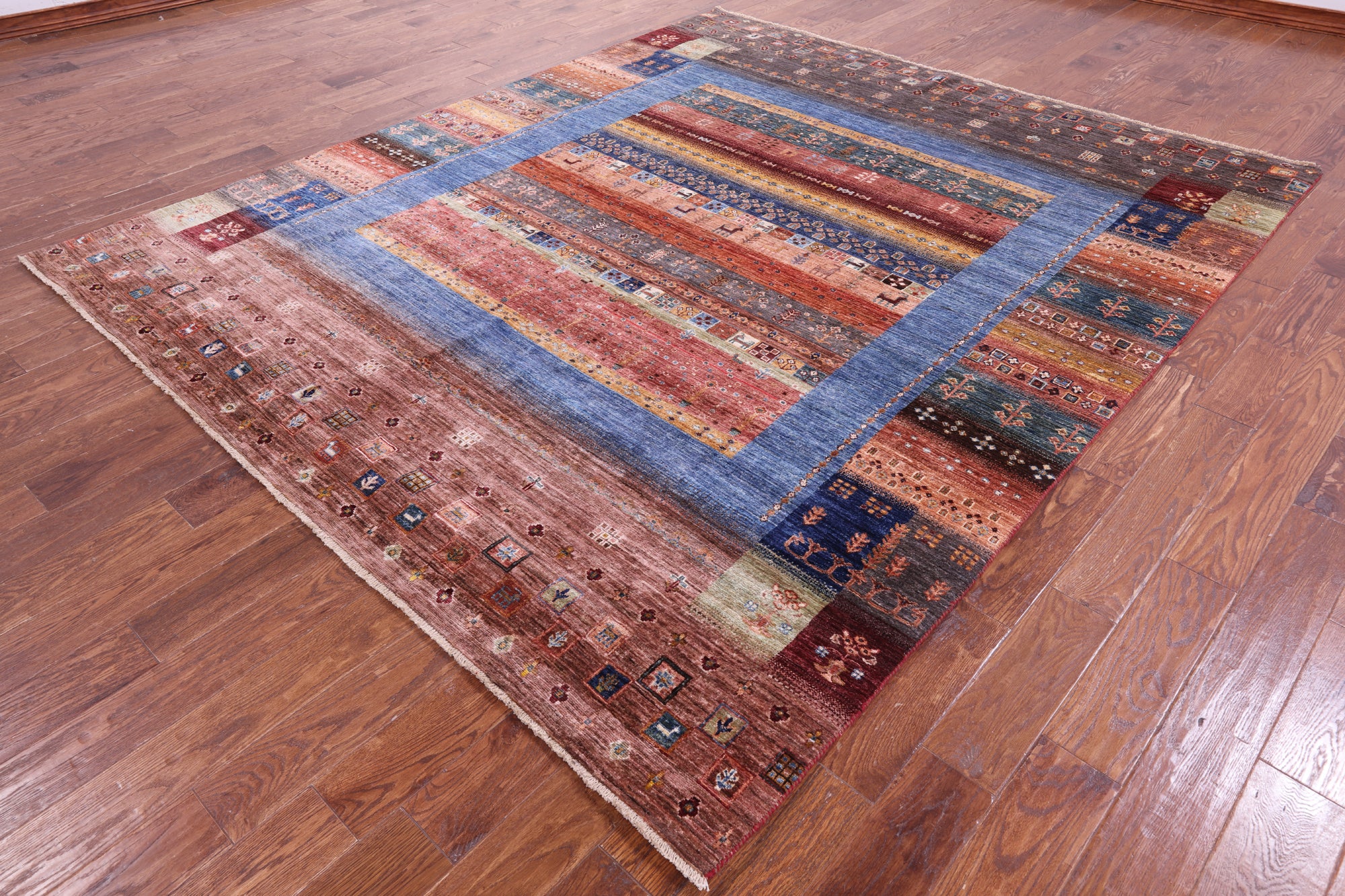 Tribal Persian Gabbeh Hand Knotted Wool Rug - 8' 2" X 9' 7" - Golden Nile
