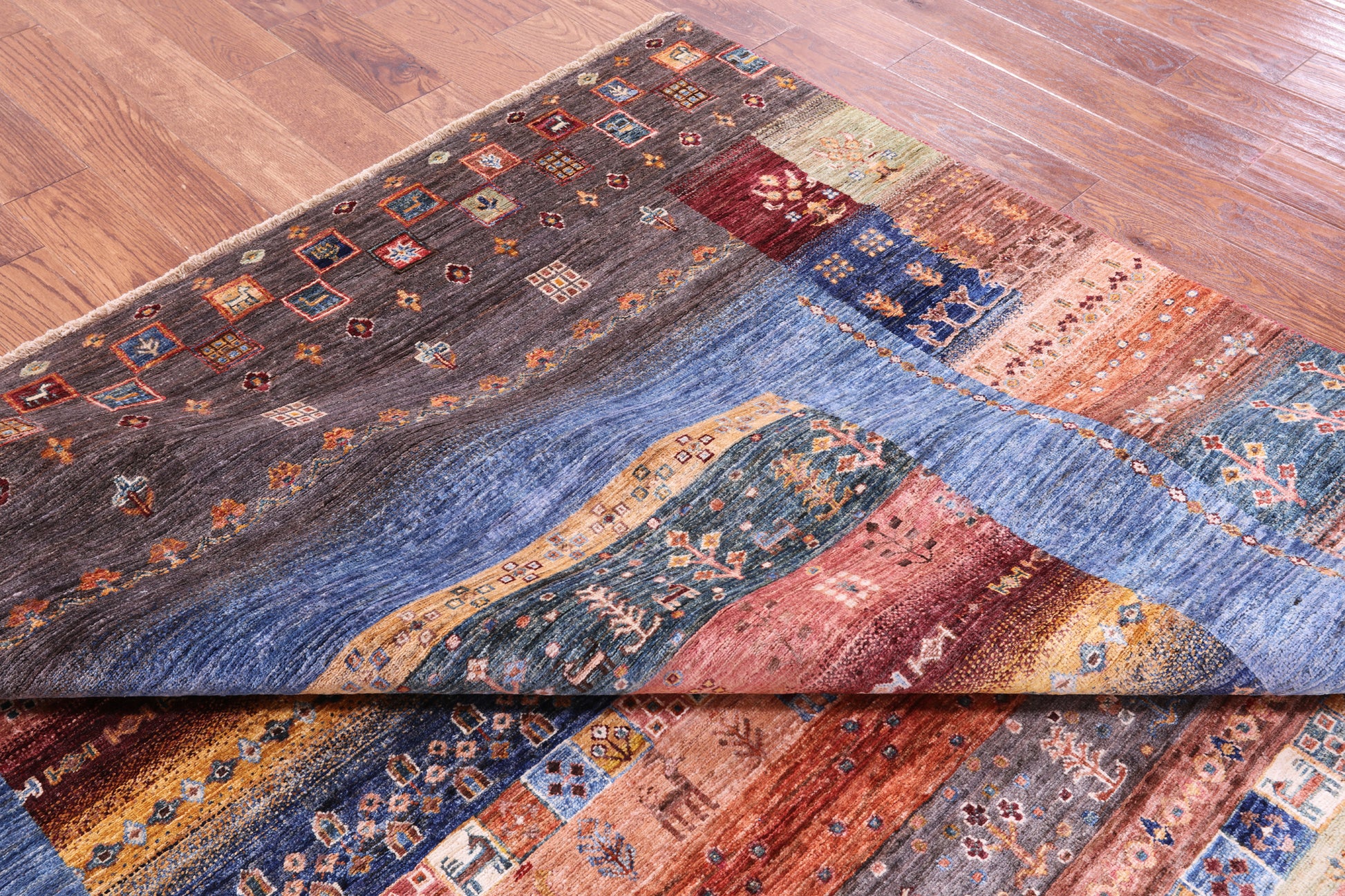 Tribal Persian Gabbeh Hand Knotted Wool Rug - 8' 2" X 9' 7" - Golden Nile