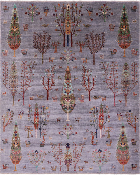 Grey Tribal Persian Gabbeh Hand Knotted Wool Rug - 7' 11" X 9' 10" - Golden Nile