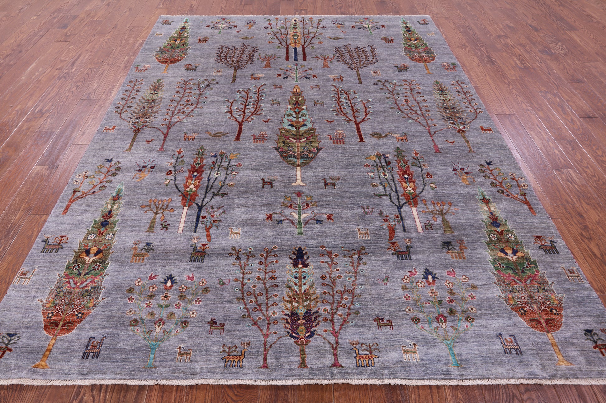 Grey Tribal Persian Gabbeh Hand Knotted Wool Rug - 7' 11" X 9' 10" - Golden Nile