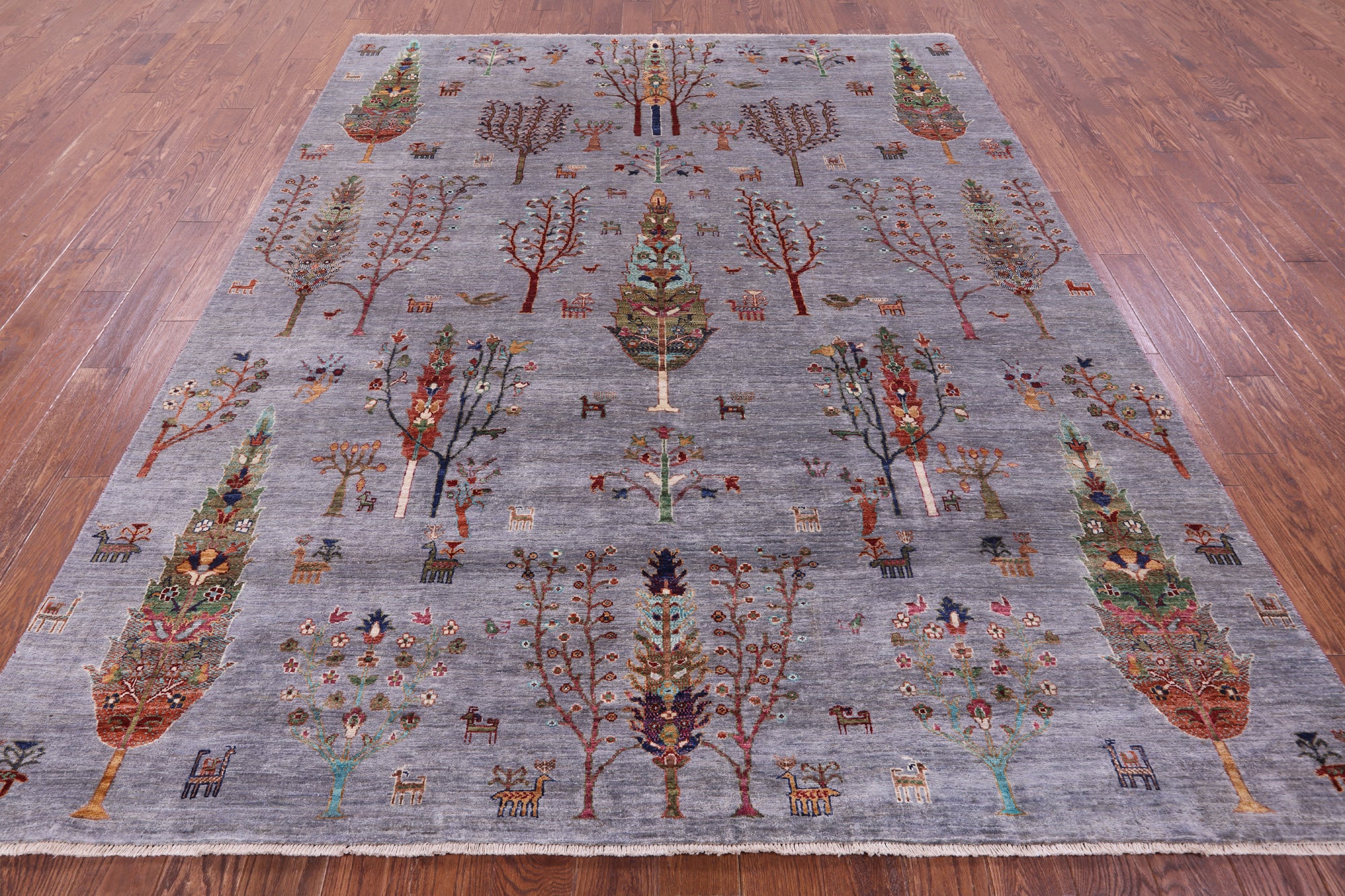 Grey Tribal Persian Gabbeh Hand Knotted Wool Rug - 7' 11" X 9' 10" - Golden Nile