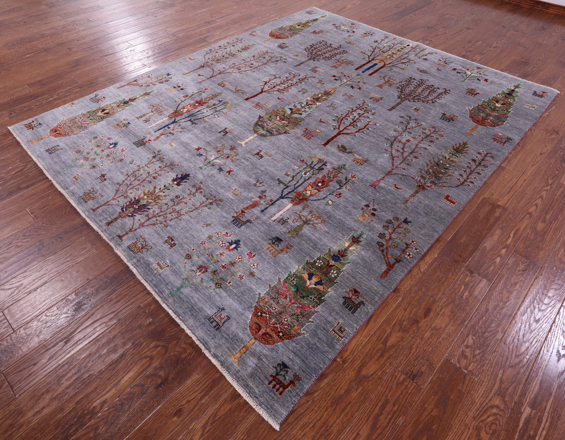 Grey Tribal Persian Gabbeh Hand Knotted Wool Rug - 7' 11" X 9' 10" - Golden Nile