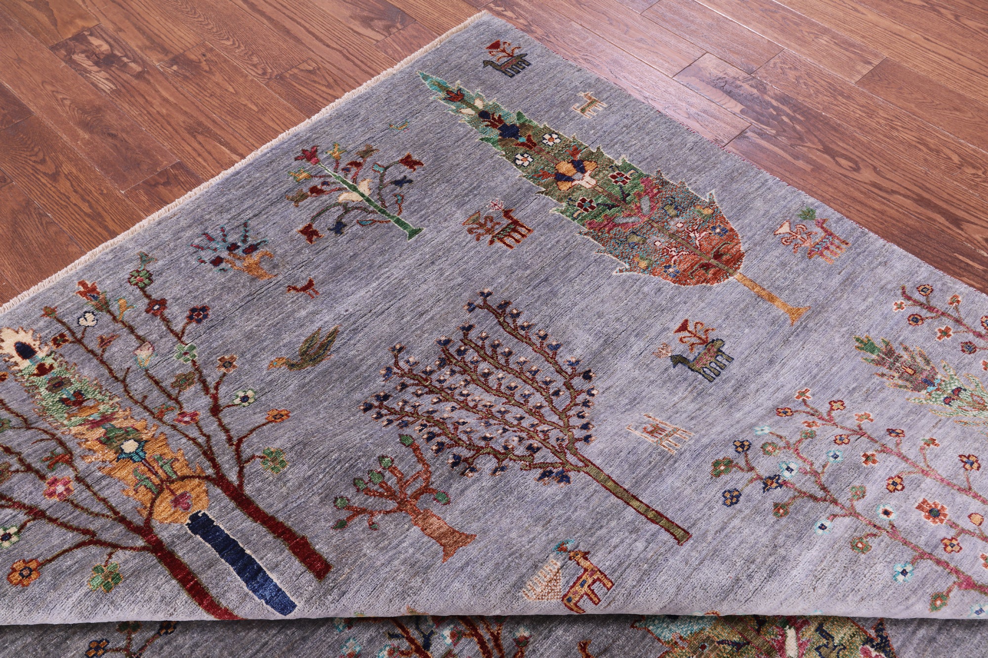 Grey Tribal Persian Gabbeh Hand Knotted Wool Rug - 7' 11" X 9' 10" - Golden Nile