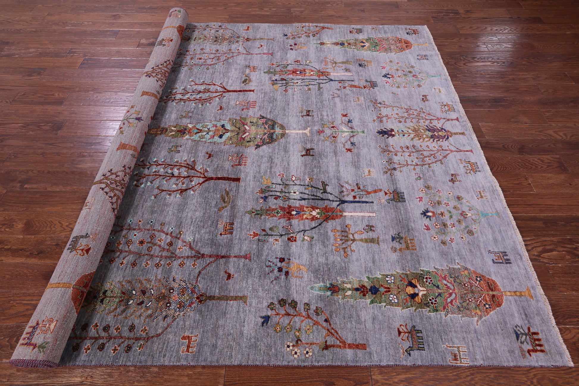 Grey Tribal Persian Gabbeh Hand Knotted Wool Rug - 7' 11" X 9' 10" - Golden Nile