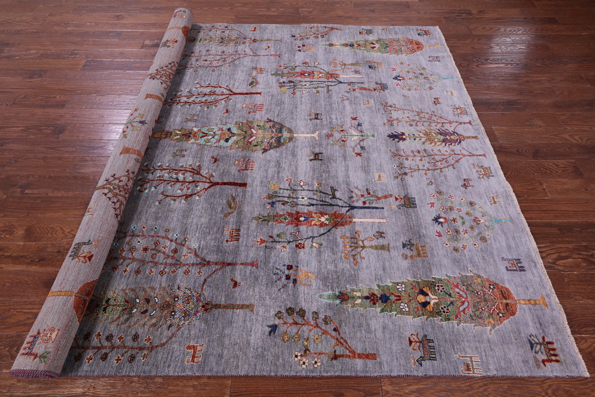 Grey Tribal Persian Gabbeh Hand Knotted Wool Rug - 7' 11" X 9' 10" - Golden Nile
