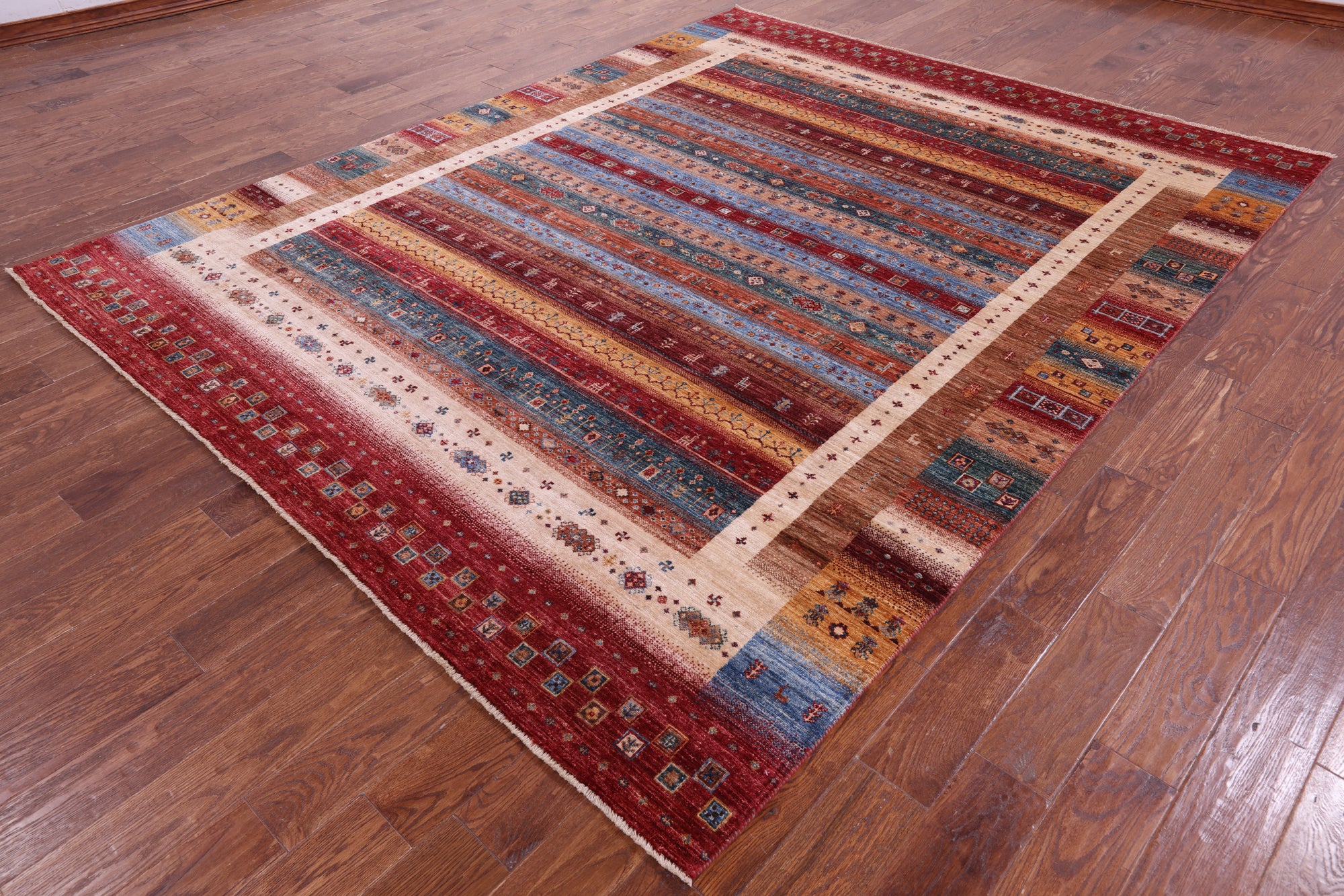 Persian Gabbeh Tribal Hand Knotted Wool Rug - 8' 0" X 10' 0" - Golden Nile