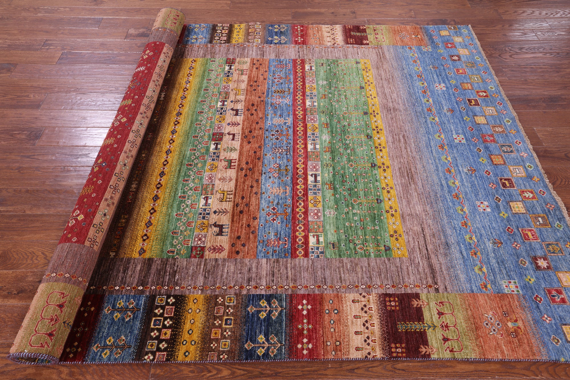 Persian Gabbeh Tribal Hand Knotted Wool Rug - 6' 8" X 9' 7" - Golden Nile