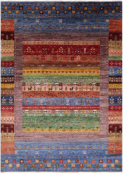 Persian Gabbeh Tribal Hand Knotted Wool Rug - 6' 8" X 9' 7" - Golden Nile