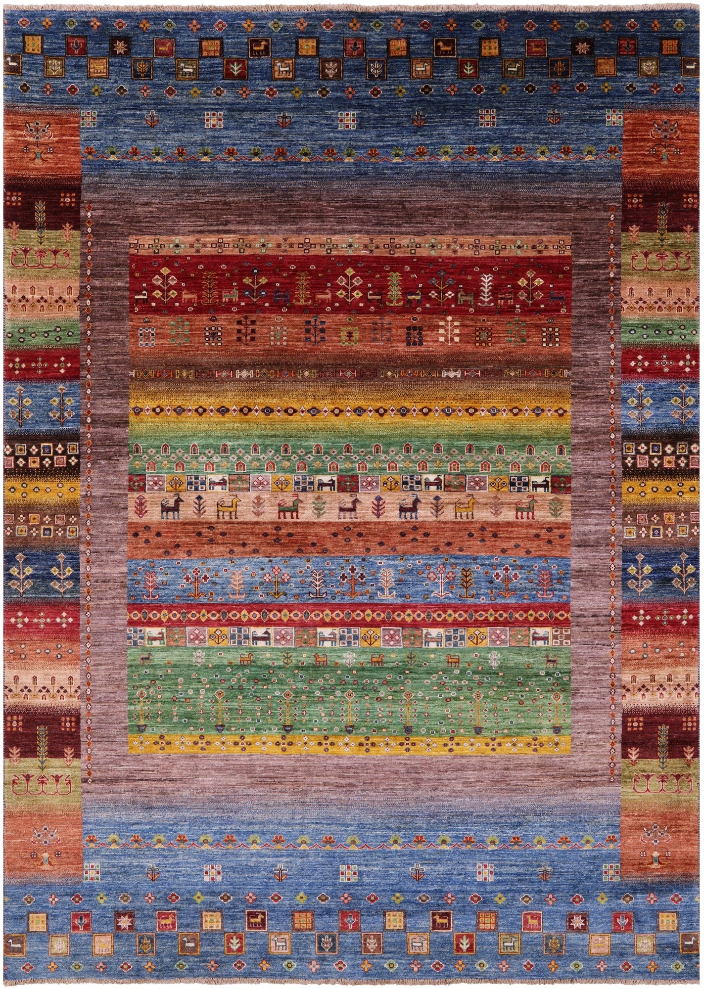 Persian Gabbeh Tribal Hand Knotted Wool Rug - 6' 8" X 9' 7" - Golden Nile