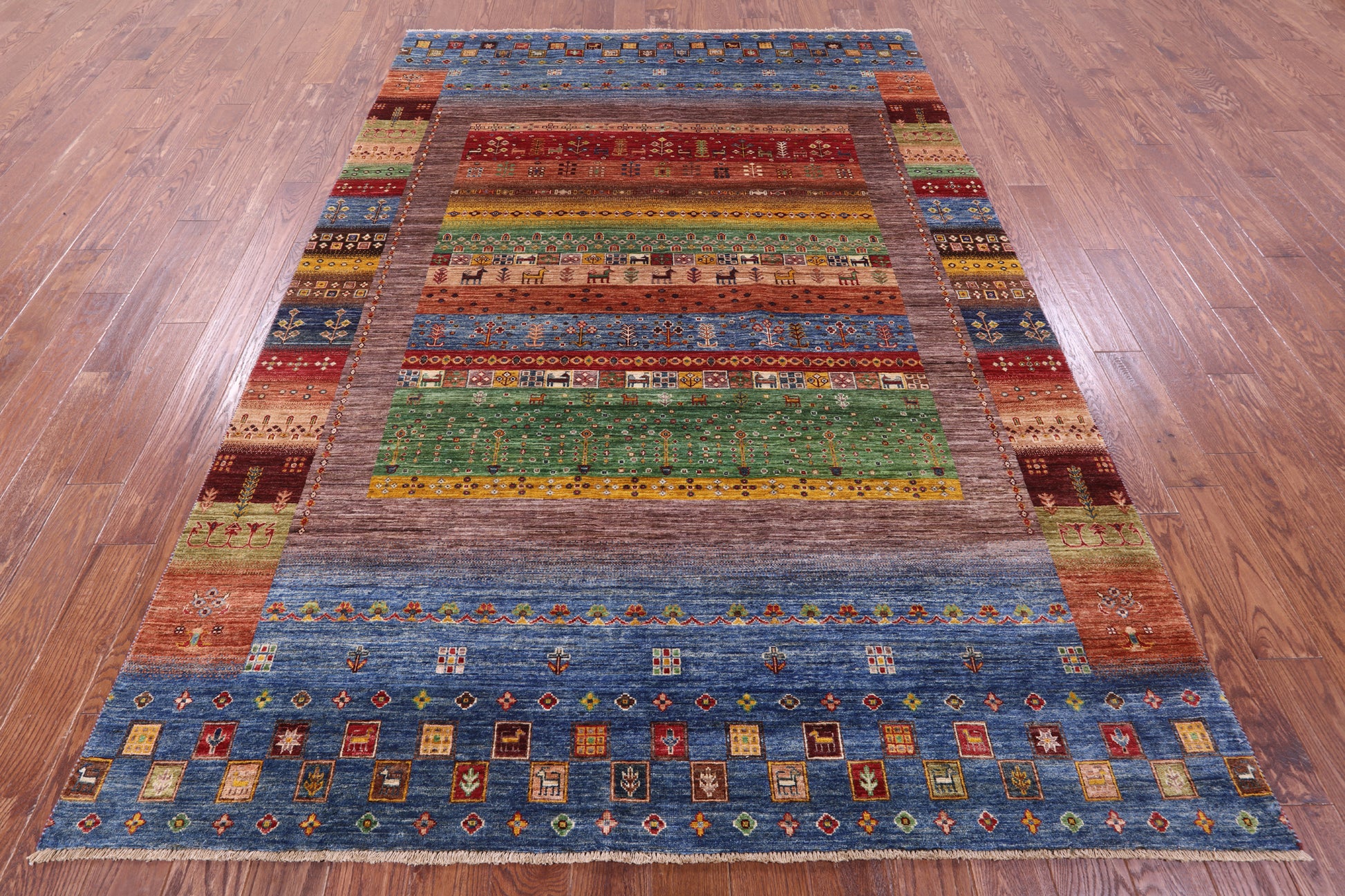 Persian Gabbeh Tribal Hand Knotted Wool Rug - 6' 8" X 9' 7" - Golden Nile