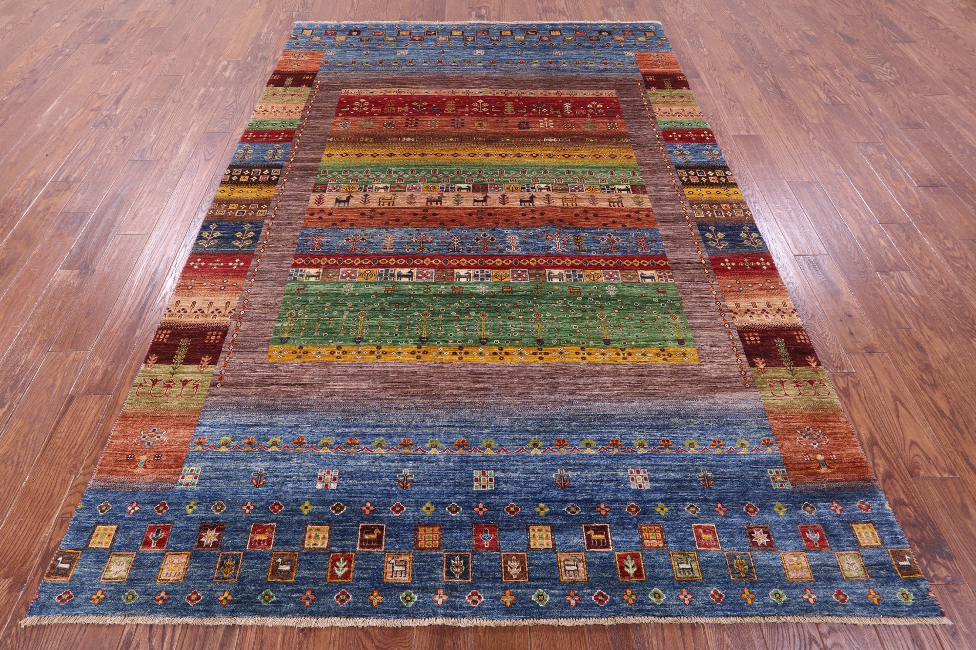 Persian Gabbeh Tribal Hand Knotted Wool Rug - 6' 8" X 9' 7" - Golden Nile