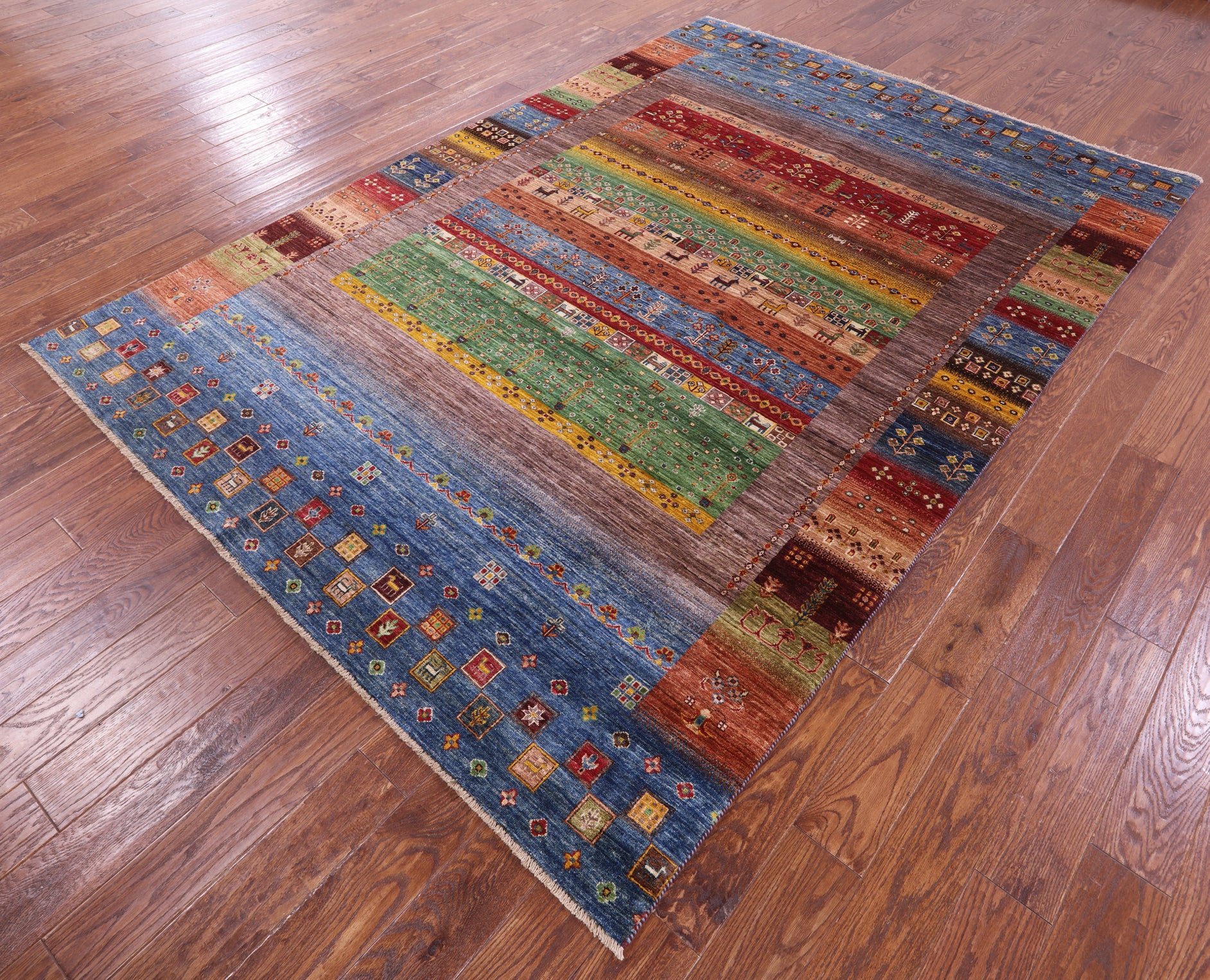 Persian Gabbeh Tribal Hand Knotted Wool Rug - 6' 8" X 9' 7" - Golden Nile