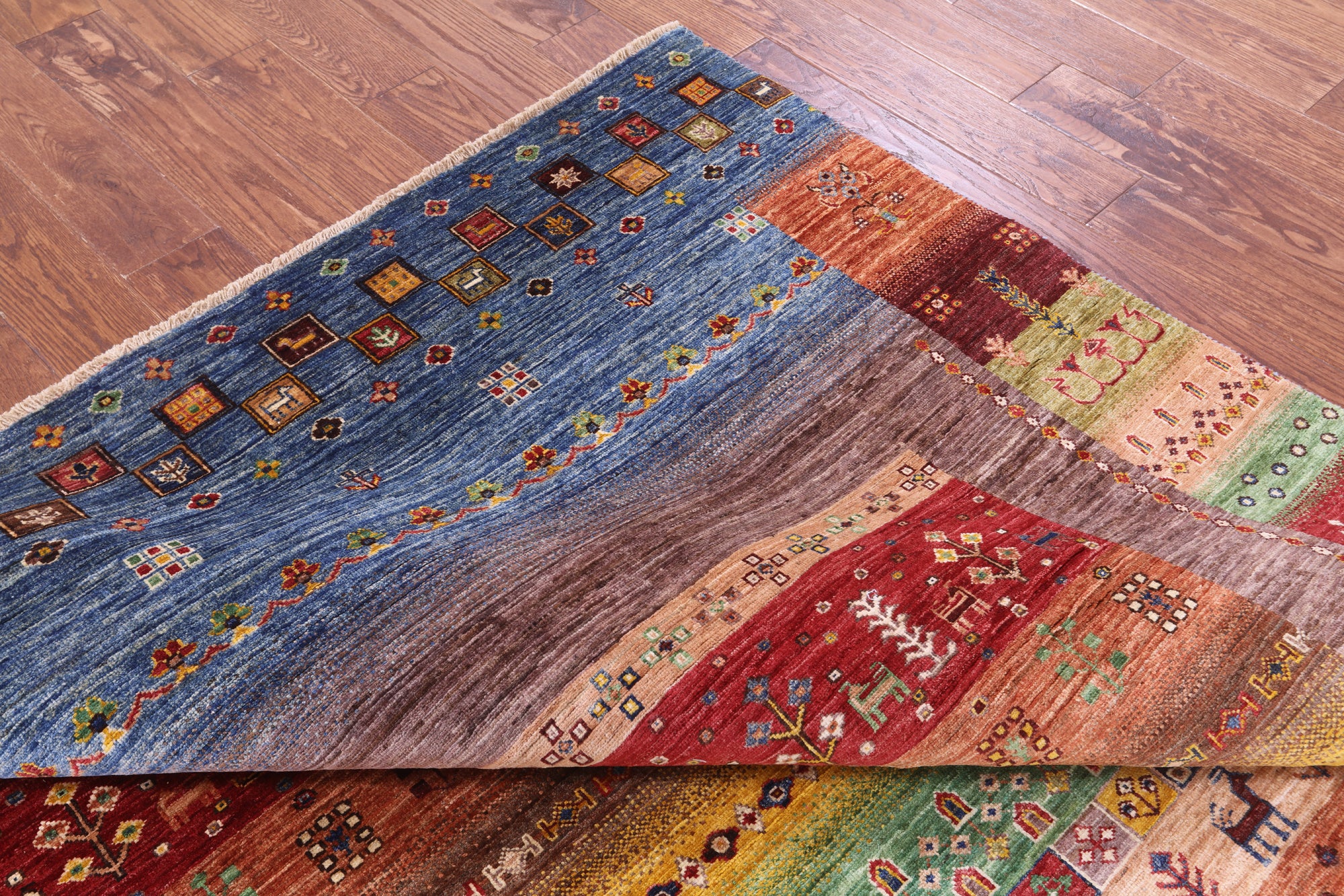 Persian Gabbeh Tribal Hand Knotted Wool Rug - 6' 8" X 9' 7" - Golden Nile