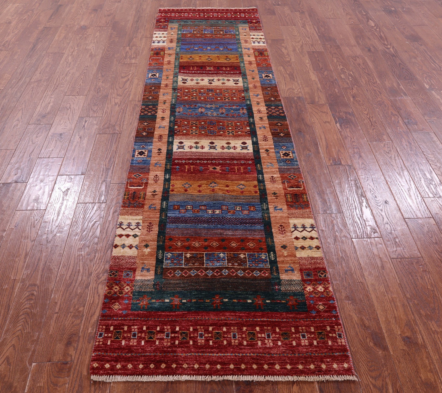 Persian Tribal Gabbeh Handmade Wool Runner Rug - 2' 8" X 9' 8" - Golden Nile