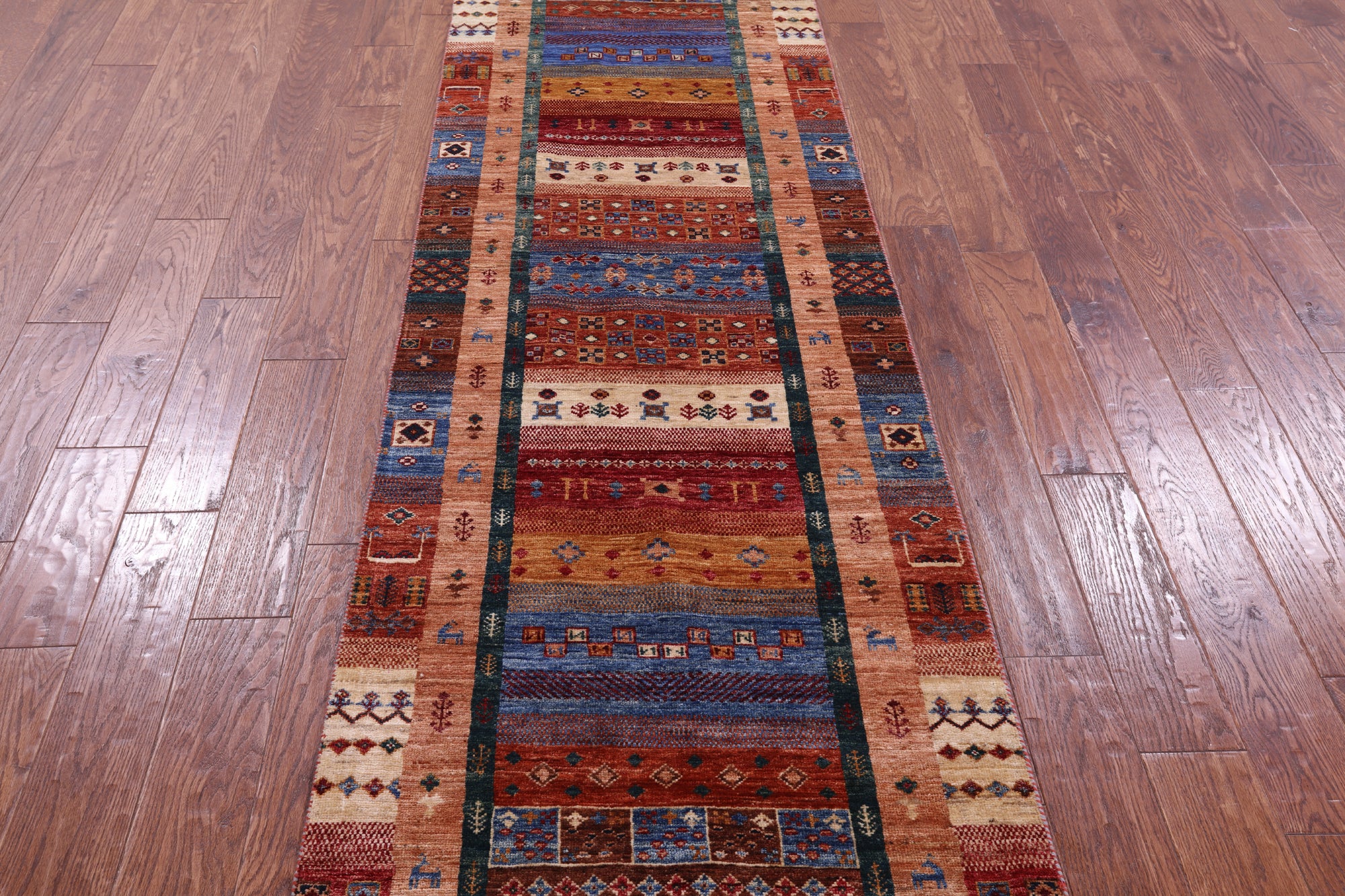 Persian Tribal Gabbeh Handmade Wool Runner Rug - 2' 8" X 9' 8" - Golden Nile
