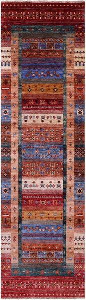 Persian Tribal Gabbeh Handmade Wool Runner Rug - 2' 8" X 9' 8" - Golden Nile