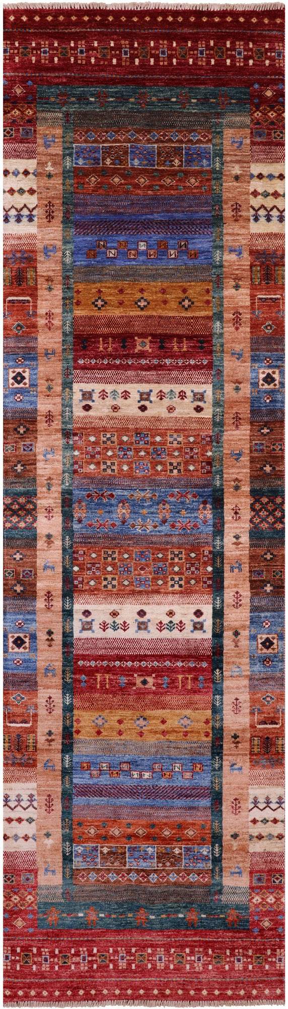 Persian Tribal Gabbeh Handmade Wool Runner Rug - 2' 8" X 9' 8" - Golden Nile